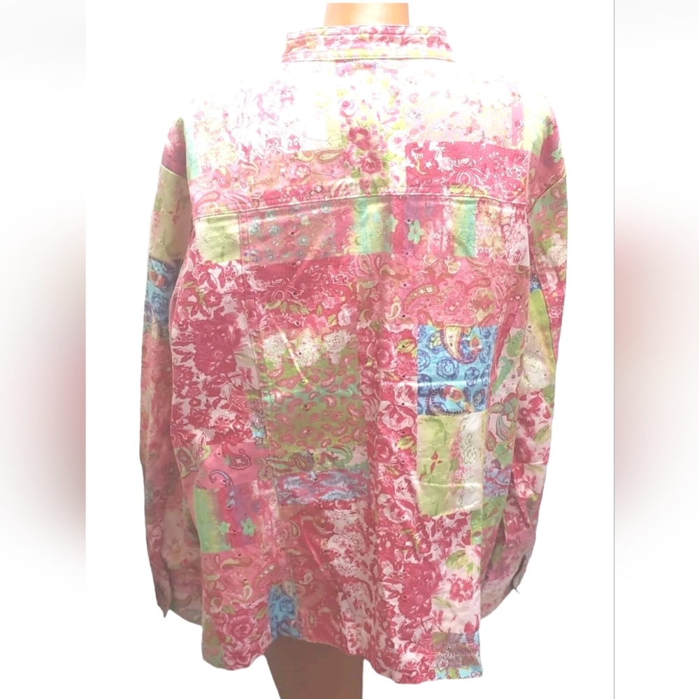 Boho Jacket Patchwork Pailsey Stretch Pink Floral… - image 4